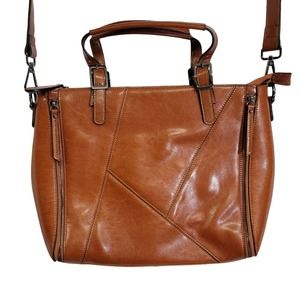 Iswee Brown Leather Large 12"x11"x4" Purse Shoulder Bag Briefcase